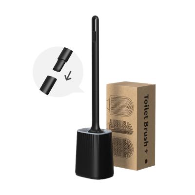 China New Design Black Wall Mounted Silicone Toilet Cleaning Brush And Stocked Holder Set For Bathroom for sale