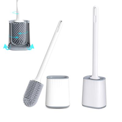 China Durable Premium Silicone Strong Smart Toilet Brush Set With Quick Dry Holder For Bathroom Cleaning for sale