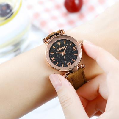 China Wholesale Fashion Quartz Watch Women Waterproof Roman Starry Frosted Belt Gift for sale