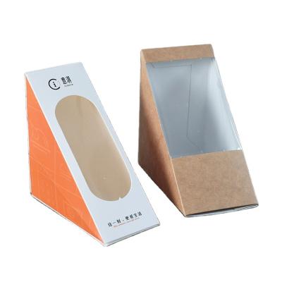 China Eco-friendly Recycled Materials Hot Selling Custom Logo Food Packaging Kraft Paper Sandwich Box With Window for sale