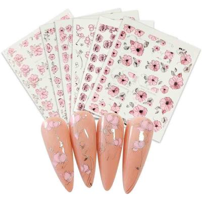 China 1pcs Pink 3D Flower 3D Nail Stickers DIY Slider For Nail Manicuring Art Decals for sale