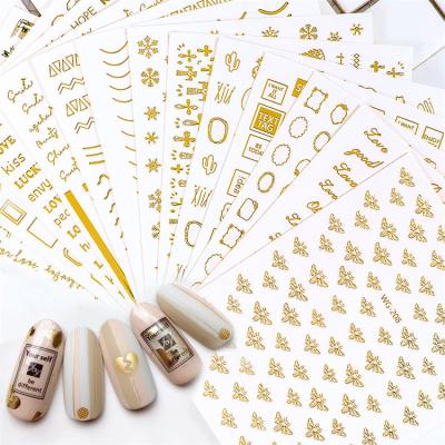 China Wholesale 1pcs 3D Letter Animal Shape Nail Art Stickers Decals Gold 3D Nail Wrap Stickers for sale