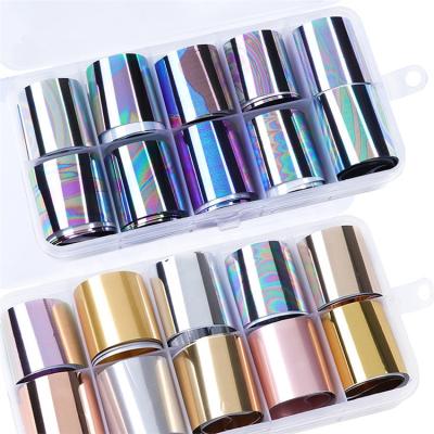 China 10pcs/set Charm 2D Nail Foils Polish Stickers Metal Color Starry Paper Transfer Foil Wraps Adhesive Nail Art Decorations Decals for sale