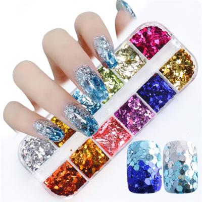 China 3D Set Glitter 12 Siezes Nail Mix Nail Dye Glitter Accessory 2021 for sale