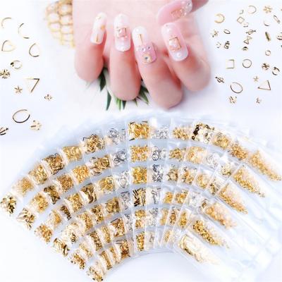 China 6/set Bag 3D Mix Caviar Beads Nails AR Metal Nail Art Studs 3D Golden Triangle Rectangles Alloy Studs Nail Art DIY Manicure Decoration for sale