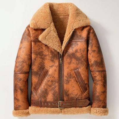 China QUICK DRY Men's Wool Shearling Coat B3 B6 Men's, Bomber Jacket Short Aviator Fur Coat Brown Color for sale