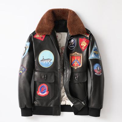 China QUICK DRY 2022 Dark Brown TOP GUN Pilot Leather Jacket Men Genuine Thick Cowhide Winter Warm Aviation Coat for sale