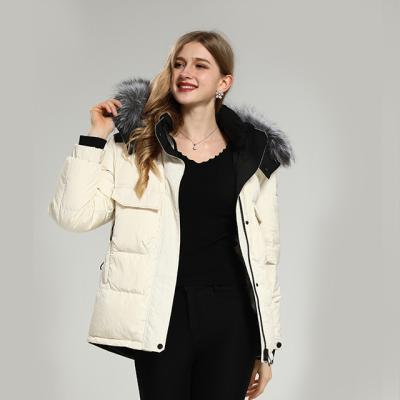 China Anti-wrinkle Ladies winter warm down jacket, hooded red mink lined down jacket for sale