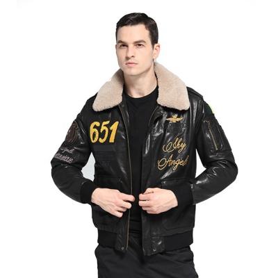 China QUICK DRY Winter 2022 new men's wool embroidered flight jacket Black sheepskin jacket for sale