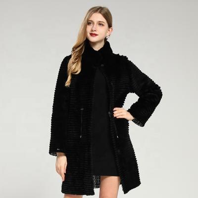 China Anti-Shrink Hot sale Custom size Lady Real rabbit Fur coat Wear black rabbit fur coat on both sides for sale