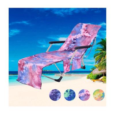 China Viable Dye Tying Beach Chair Cover Towel Pool Sunbathing Garden Beach Microfiber Chaise Lounge Towel Cover with Storage Pockets for sale