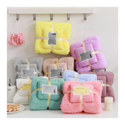 China Super Cheap QUICK DRY 2pcs Large Towel Set Wholesale Coral Fleece Face Bath Towel High Absorbent Soft Set for sale