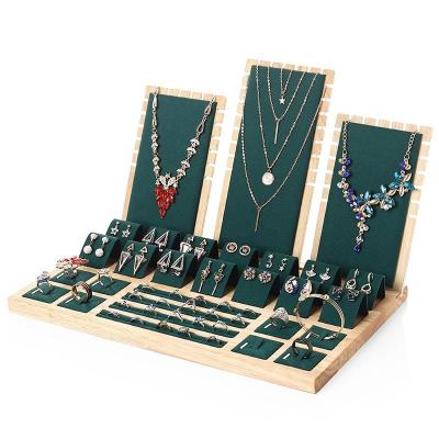 China Wholesale Customized Fashionable Luxury Bamboo Wood Jewelry Display Jewelry Display Stand Set For Ring Necklace for sale