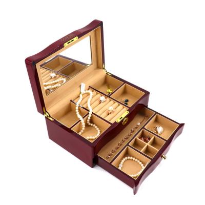 China Fashionable Wholesale Custom Wooden Organizer Gift Jewelry Case Luxury Storage Box With Logo Mirror for sale