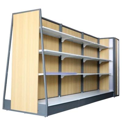 China Double Sided Mall Store Goods Display Rack Metal Or Wooden Supermarket Shelves for sale