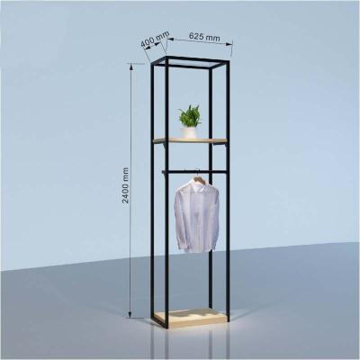 China Single Sided Retail Clothing Store Display Clothes Metal Floor Rack Display Rack With Shelves for sale