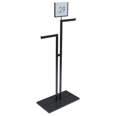 China Double Sided Black Metal Display Rack Floor Standing Shelf Clothing Display for sale