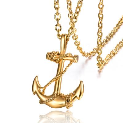 China NECKLACE Punk Style Anchor Mens Necklace Stainless Steel Gold Pendant Necklace for sale