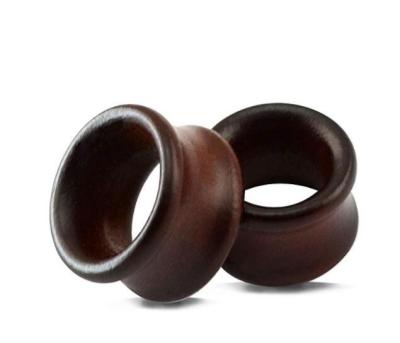 China Wooden Ear Plug Brown Ear Expanding Double Hollow Flare Ear Plug for sale