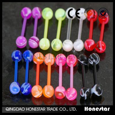 China Flexible Tongue Ring Marble Bar Tongue Rings Nipple Barbells Piercing Jewelry for sale