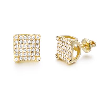 China Hiphop Blues RTS Korean Style 925 Sterling Silver Moissanite Iced Out Geometric Stud Earrings For Luxury Jewelry for sale