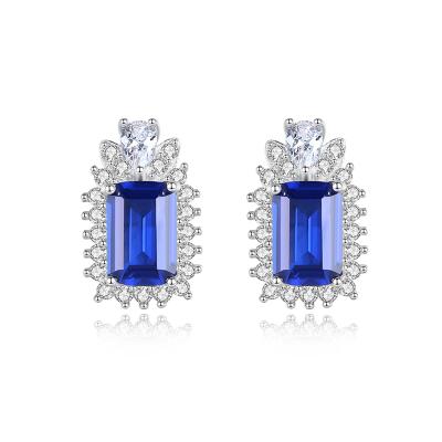 China Hiphop Blue Order RTS Blue Gem S925 Sterling Silver Luxury Blue Diamond Stud Earrings For Women Lady Jewelry for sale