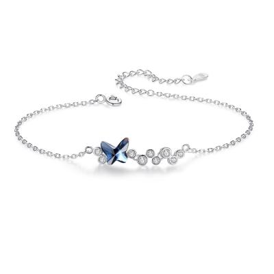 China Blue lady simple jewelry environmental friendly design S925 Sterling Silver Austria Crystal Butterfly Bracelet For blues RTS of the new for sale