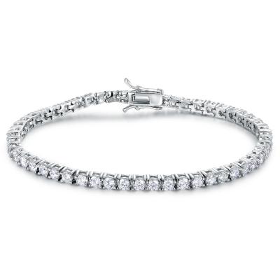 China Hiphop Shiny Blues 3mm White Gold Zircon 925 Sterling Silver Tennis Chain Bracelet for sale