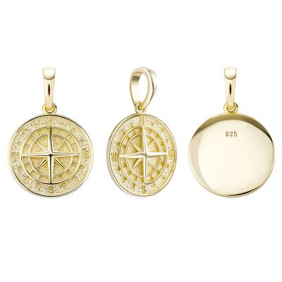 China Hiphop Blues RTS Fashion Compass S925 Sterling Silver Pendant Necklace With Solid Back for sale