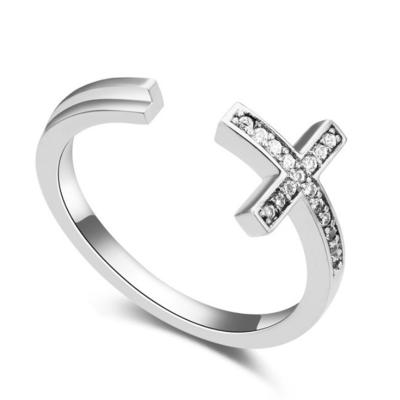 China Luxury Hiphop Blues RTS Jewelry S925 Sterling Silver Open Cross CZ Ring for sale