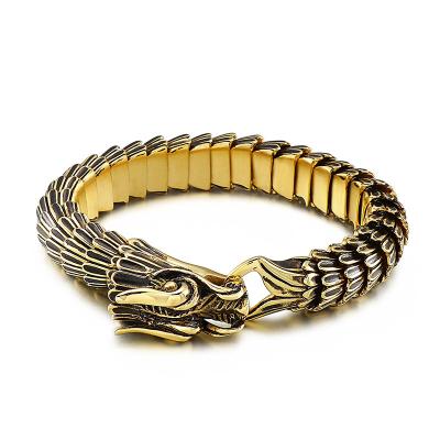 China OEM Environmentally Friendly Street Blues Street Blues Stainless Steel Dragon Head Clasp Gold Dragon Main Clasp Chinese Dragon Lock Bracelet For Men for sale