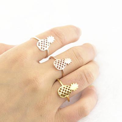 China Wholesale Hiphop Blues OEM Fashion Fruit Ring Gold Plated Cute Pineapple Rings Adjustable Copper Jewelry For Women for sale