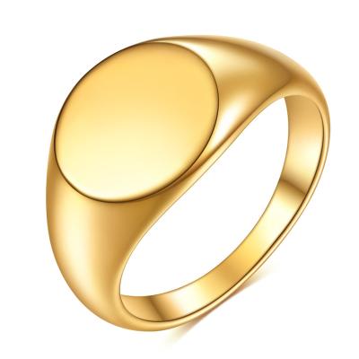 China Hiphop Blues Shape Stainless Steel Custom Name Engrave Simple Initial Heart Ring Gold Round Blank Seal Ring For Men Jewelry for sale