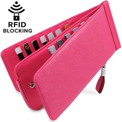 China Fashion good quality custom credit card holder wallet leather rfid blocking to protect bank card with zipper cash pocket for sale