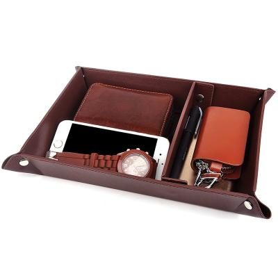 China Shenzhen Viable Factory Custom Leather Desk Organizer Tray Folding Compartment Valet Tray for sale