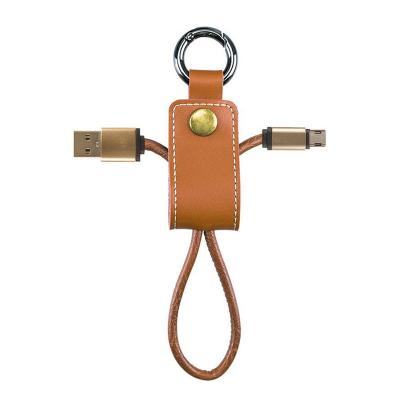 China Fashion Car Key Ring Cut Keychain With Portable USB Genuine Leather Micro Cable for sale