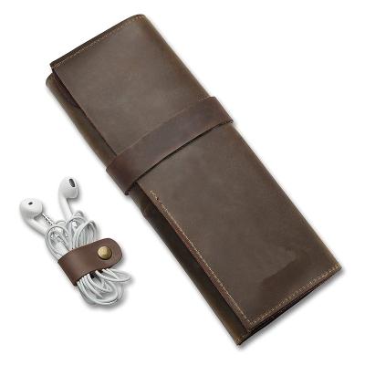 China Custom Leather Case Excellent Direct Selling Embossed Logo Travel Organizer Pen Pencil Sleeve Accessories Carrier Office Factory for sale