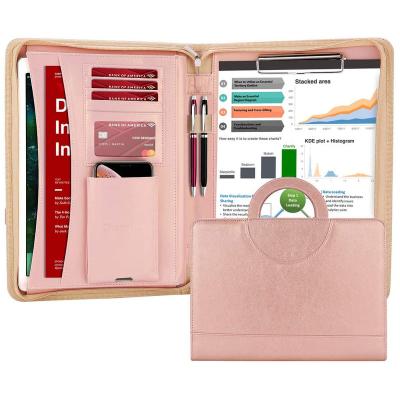 China Office Pink Color PU Leather A4 Size Business Presentation Folder Personalized Padfolio For Women for sale