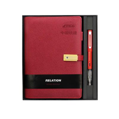 China Shenzhen factory PU 6 hole printed binder notebook and pen leather gift set with power bank for sale