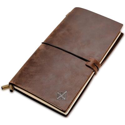 China Factory Handmade Vintage Diary Printed Genuine Leather Custom Diary With Elastic Band for sale