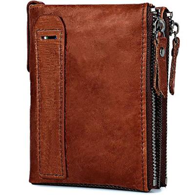 China RFID Factory Handmade Short Style Custom Design Real Leather Zipper Coin Wallet For Men for sale