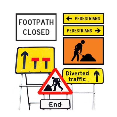 China Construction Work Zones Temporary Metal Traffic Sign Post Road Sign With Frame Holder for sale