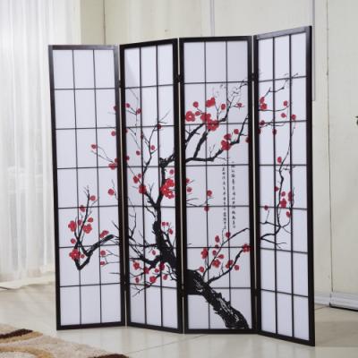 China New Classic/Postmodern Waterproof Foldable 4-Panel Plum Blossom Screen Room Divider for sale