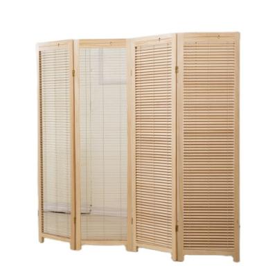 China Mediterranean Natural Wood Louvered 4-Panel Room Divider, 4 Panel Folding Privacy Screens, Free Room Divide for sale