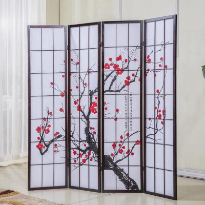 China Plum Blossom Antique American Japanese Style Pastoral Folding Meeting Room Decoupage Divider Korean Collapsible Background Screen Partition for sale