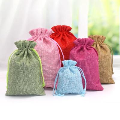 China Who respects the environment; Recyclable; Green Reusable Hot Sale Colorful Jute Drawstring Small Jewelry Small Tea Bag Craft Pouch Craft Gift Wrapping Green Bag With Rope for sale