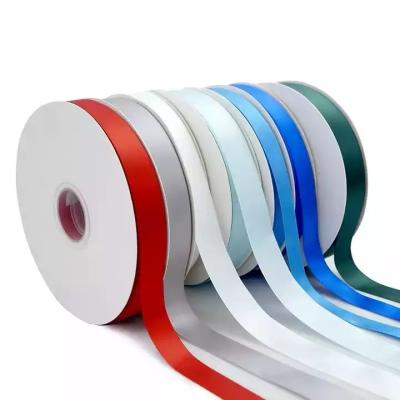 China Luster Factory wholesale 100% silk polyester front side single double rpet gift custom printed craft logo ribbon silver satin roll for sale