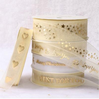 China Luster Hot gold foil stamping sequin dreamy romantic pull yarn snow buckle custom ribbon decoration maker printing wrapping logo for sale