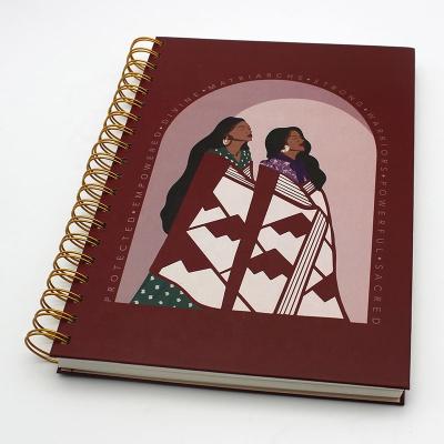 China Cheap Hardcover OEM Hard Cover Wide Ordered Spiral Notebook with Gold Thread for Woman for sale