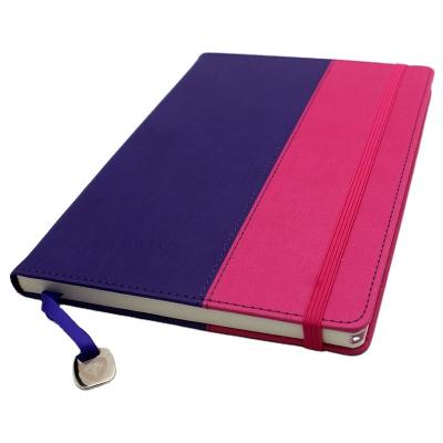 China Promotional Hot Selling Hardcover Size Splice Color Pink&Blue School Customized Notebook With Elastic Band for sale